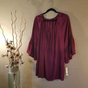 Zach and Rachel Ruffle/Bell Sleeve Burgandy Blouse